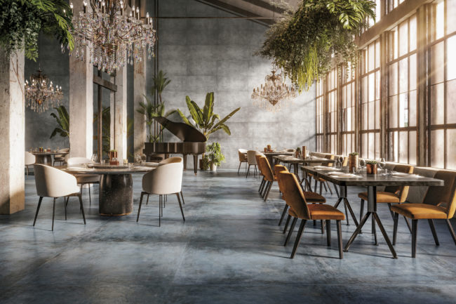 Amalfi Fresco Plaster Look Tile Floor and Wall Restaurant Design